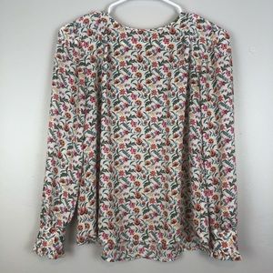 LOFT Petite Long Sleeve Floral Blouse Ruffle Wrist